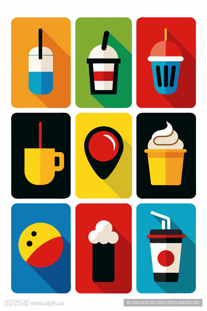 多彩饮品及美食图标集