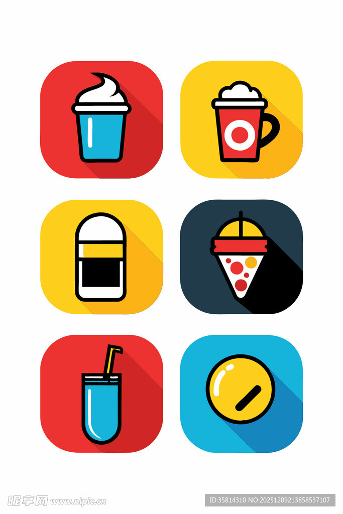 多彩饮品与美食图标集