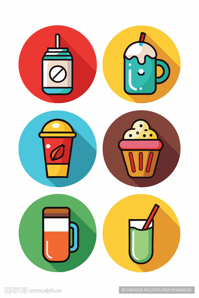 多彩饮品与甜点图标集