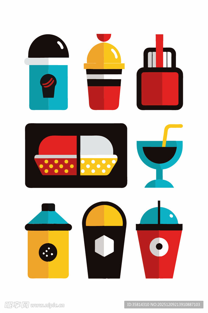 多样饮品与餐食图标集合