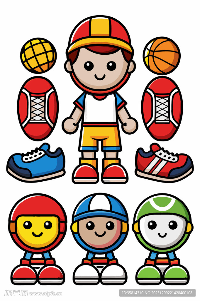 卡通运动角色与装备集合