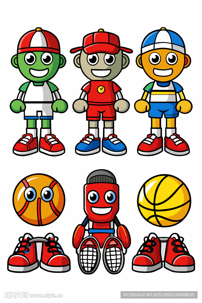 卡通运动角色与运动物品