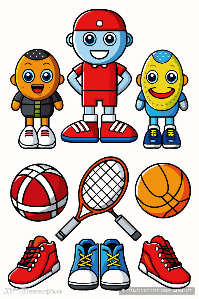 卡通运动角色与运动装备