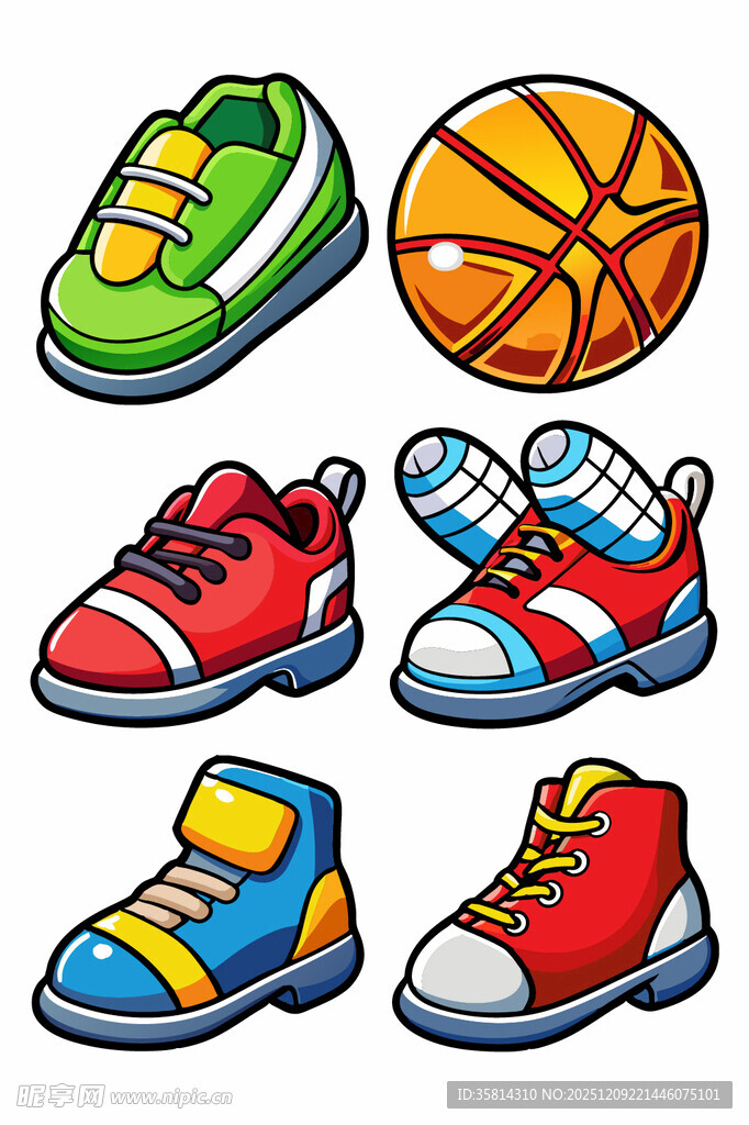 多彩运动鞋与运动球集合