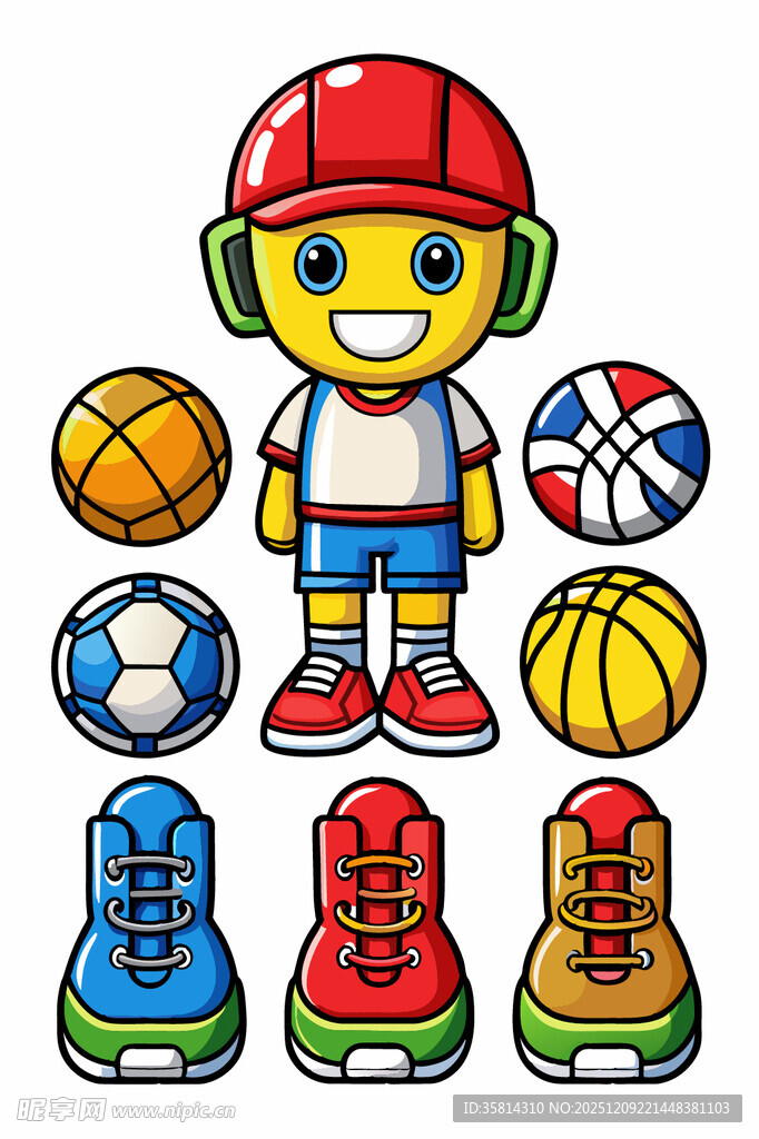 卡通运动小子与多样装备