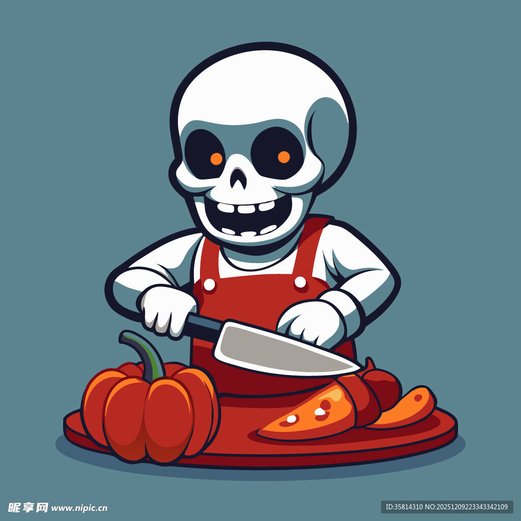 骷髅厨师切南瓜与食材