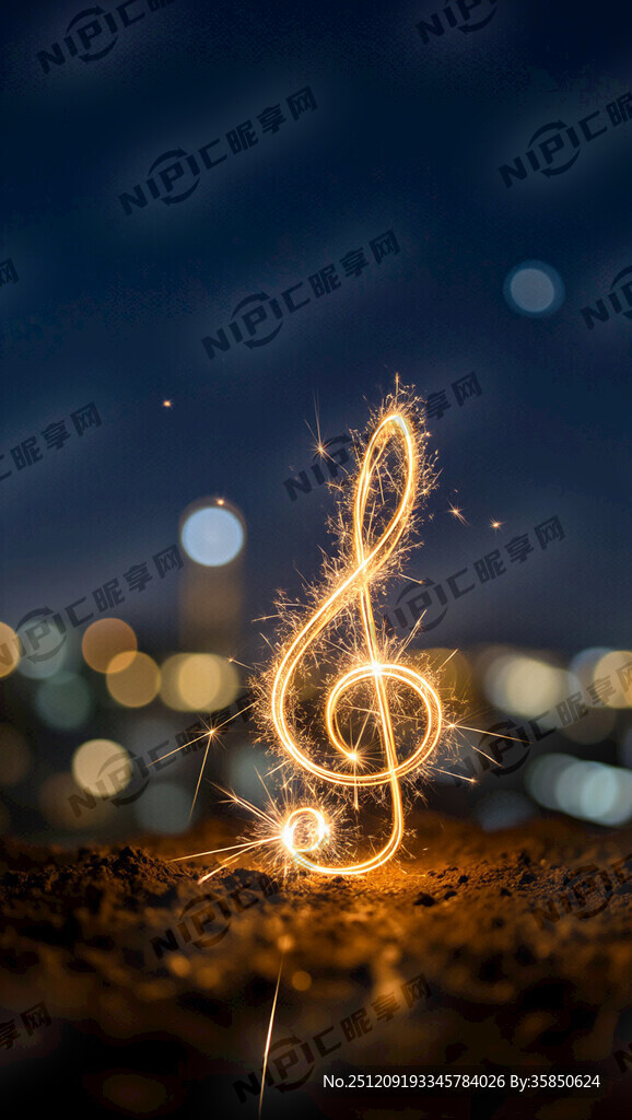 黑夜中的金色流光音符