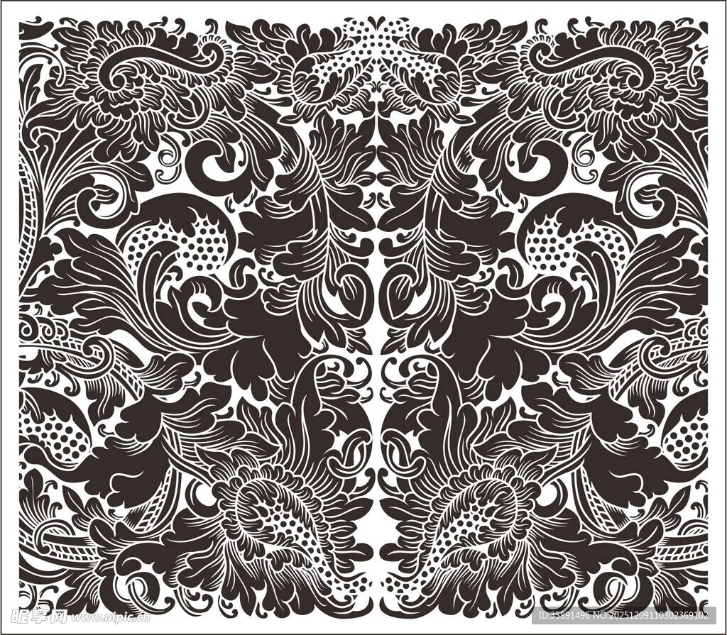 黑白复古花纹装饰图案