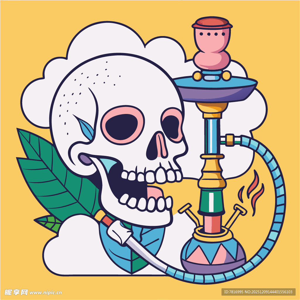 骷髅与小孩的奇幻水烟场景