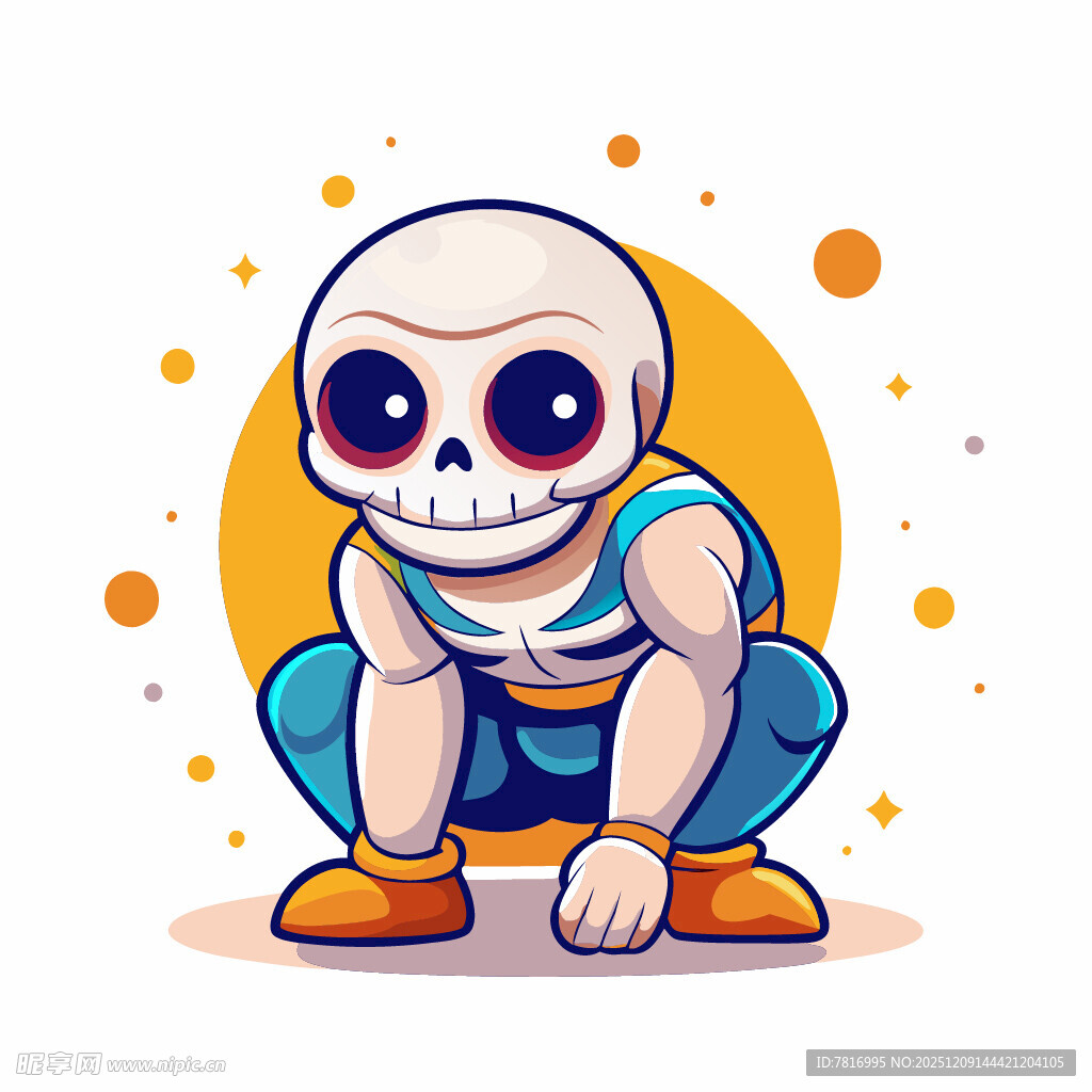 可爱骷髅蹲坐卡通形象