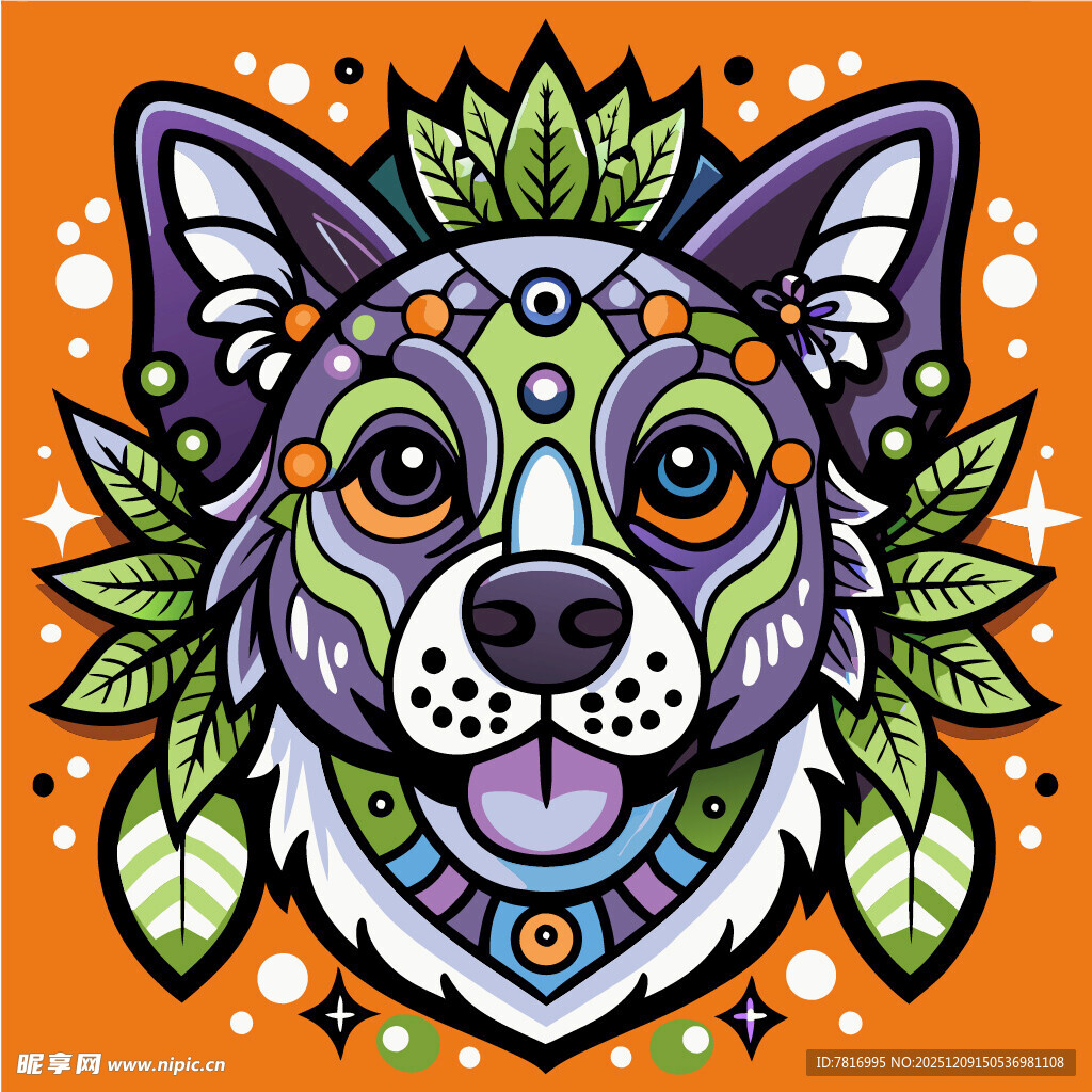 彩色装饰风的可爱狗狗头像