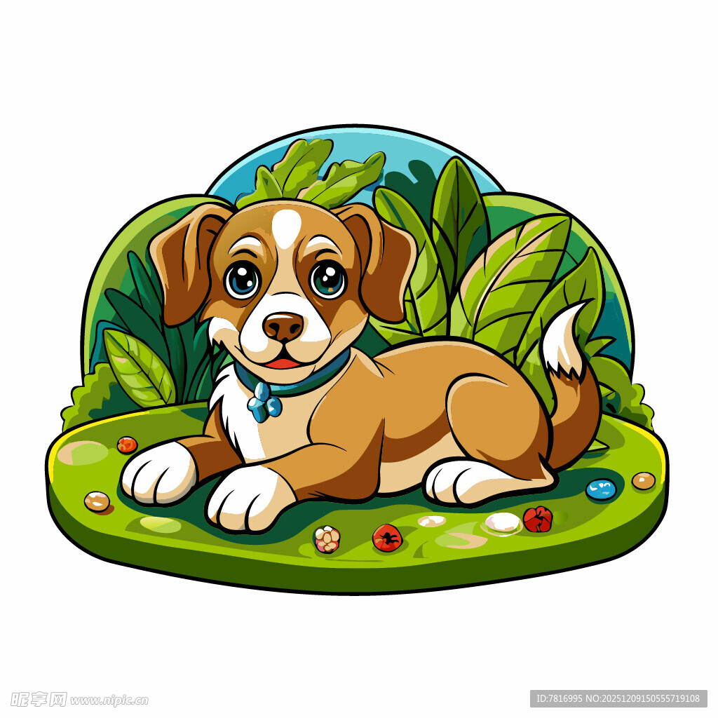 草地上趴着的可爱小狗