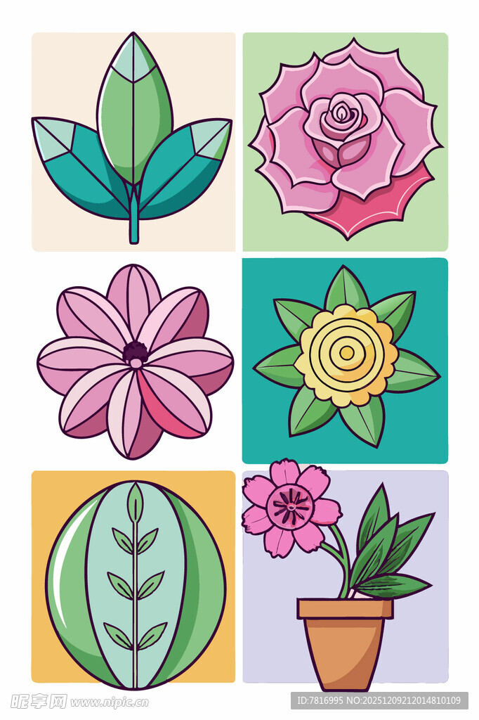 多彩花卉图案设计素材