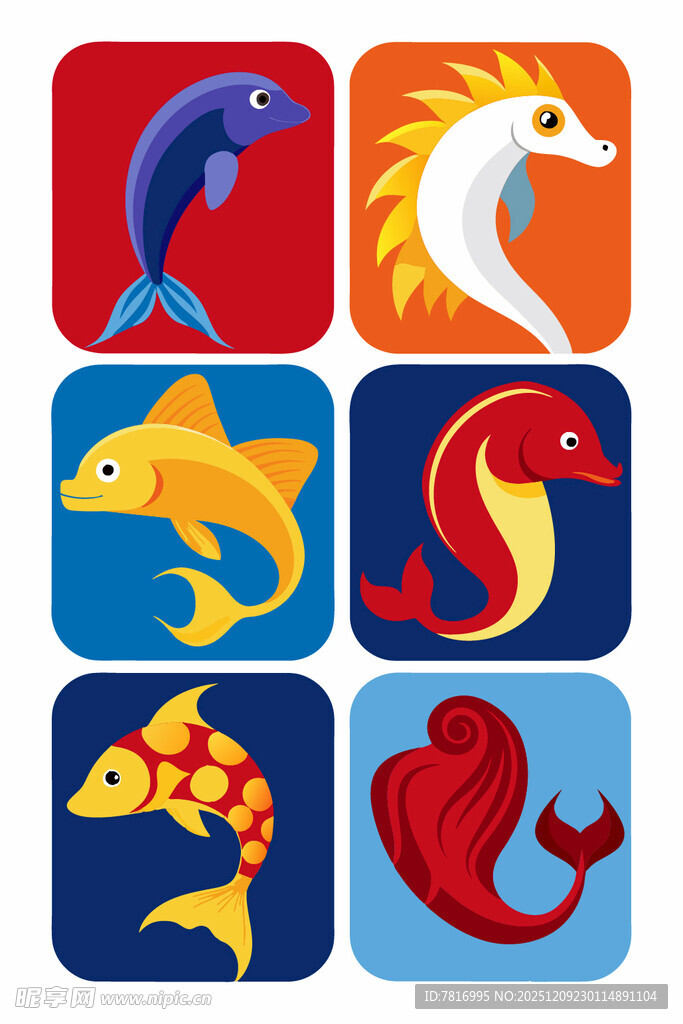 多彩海洋生物图标集合