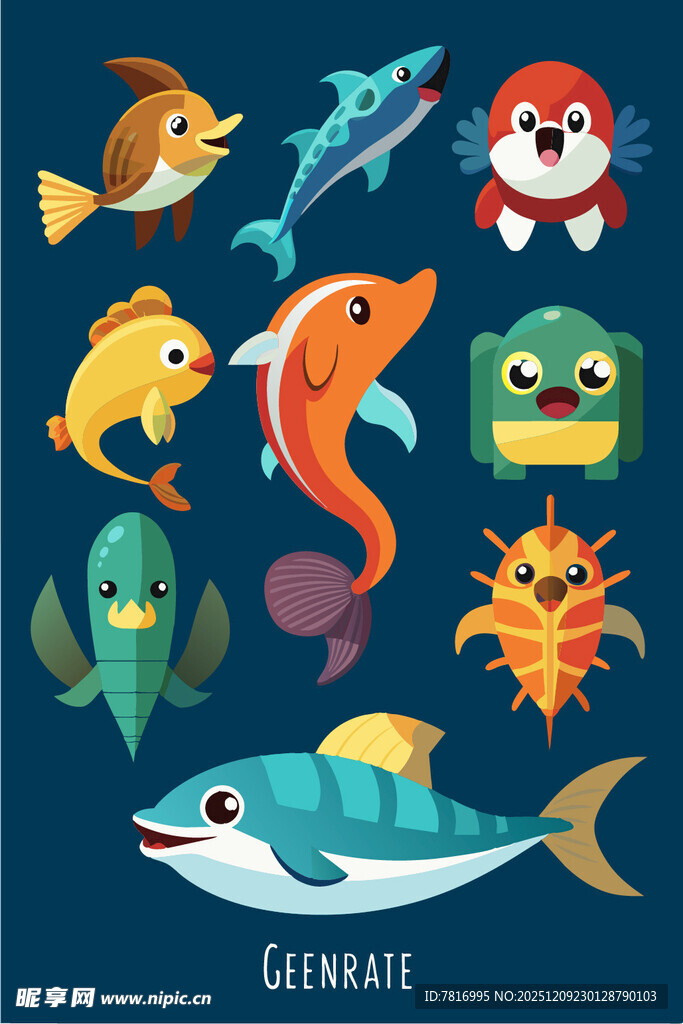 海洋动物卡通插画集合