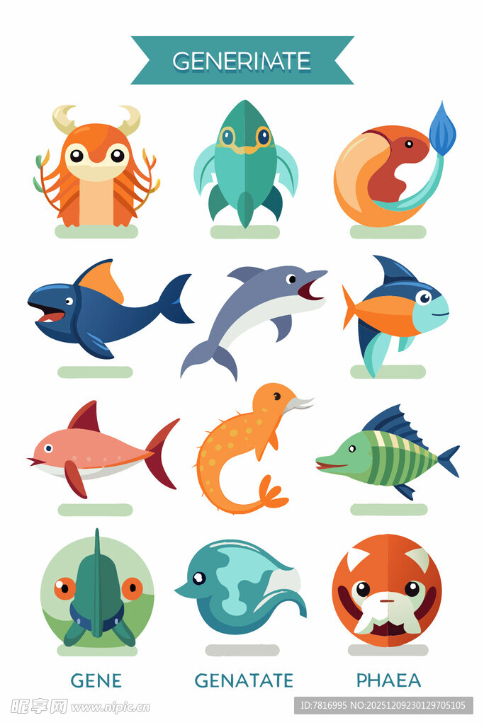 可爱海洋动物矢量插画集