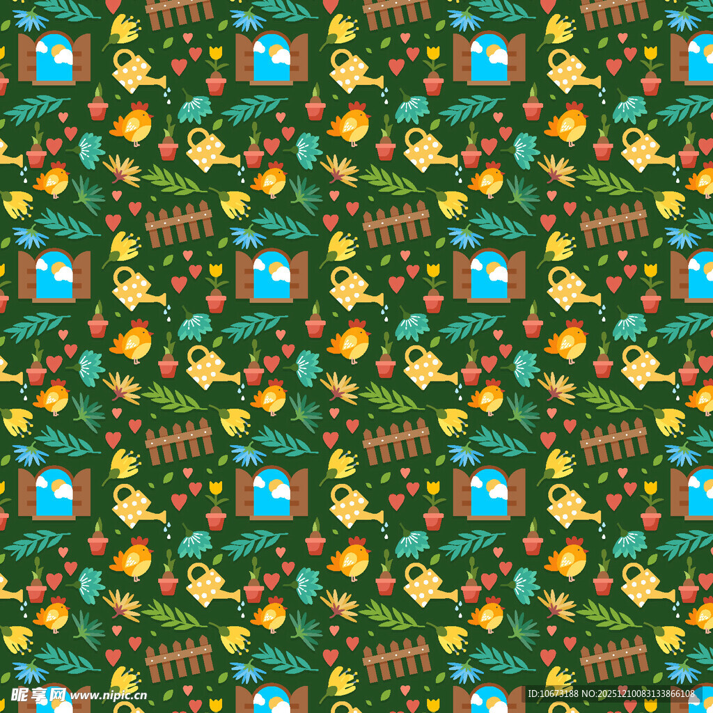 多彩植物图案无缝背景