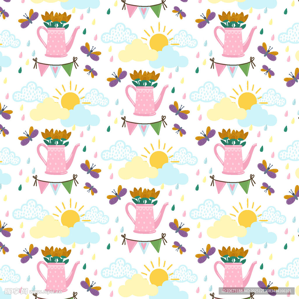 可爱花卉蝴蝶图案背景