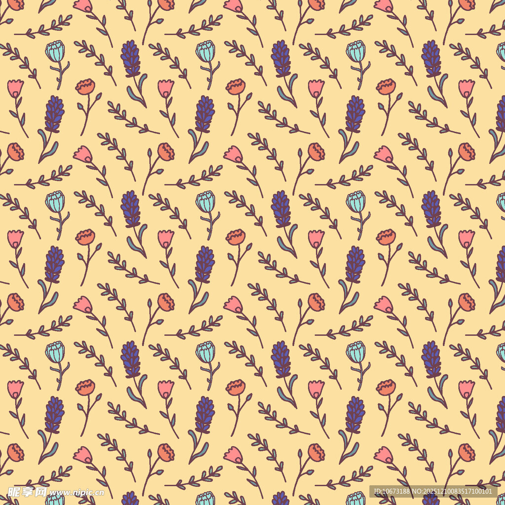 多彩花卉藤蔓无缝图案