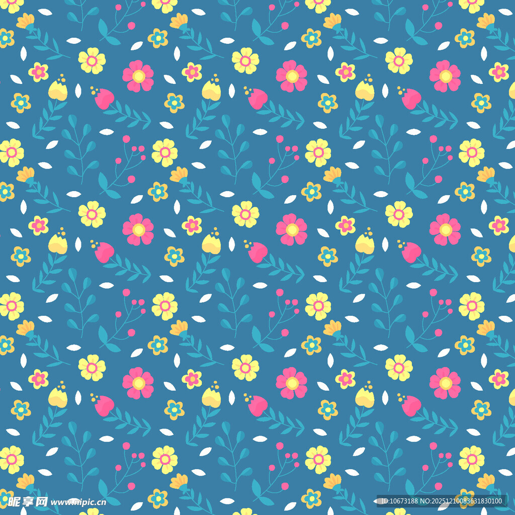 蓝色底多彩心形图案背景