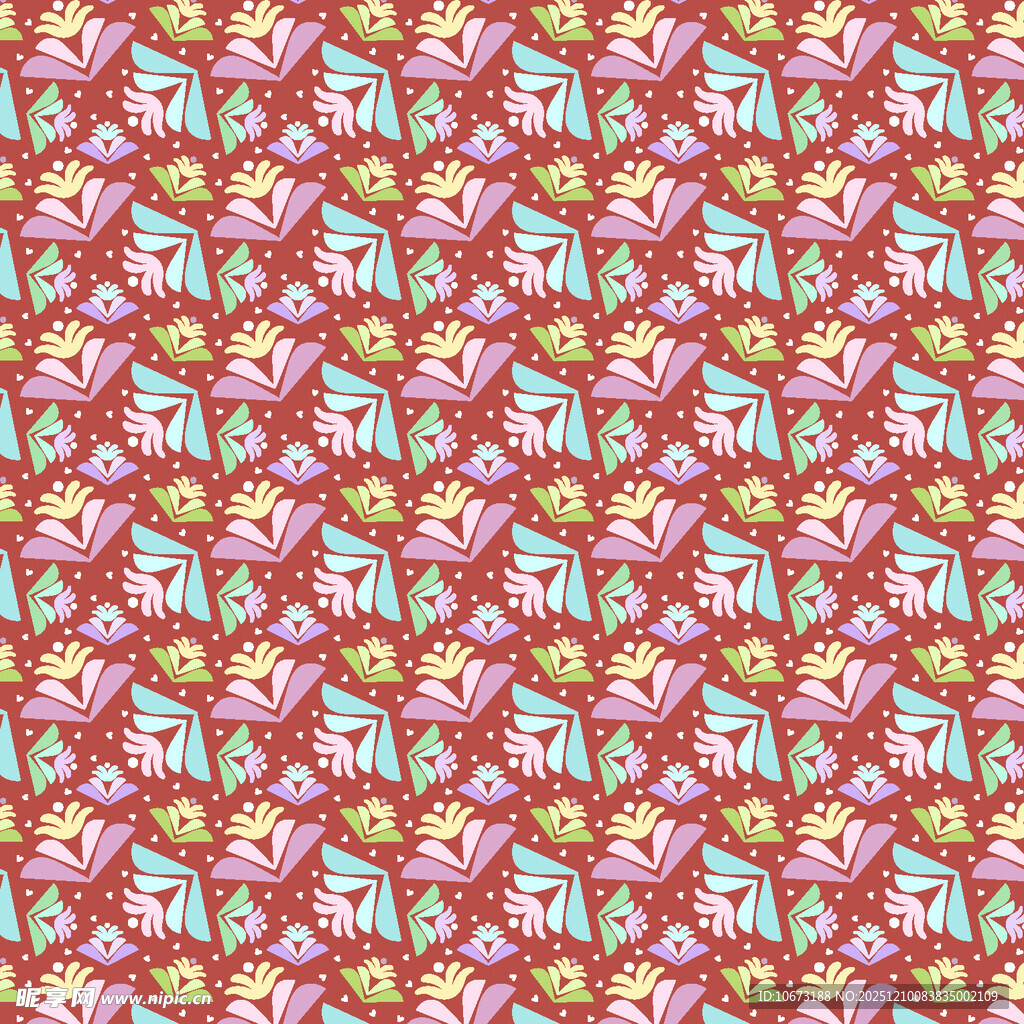 红色花卉图案无缝背景图