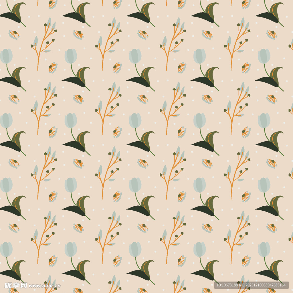 清新植物小鸟图案背景