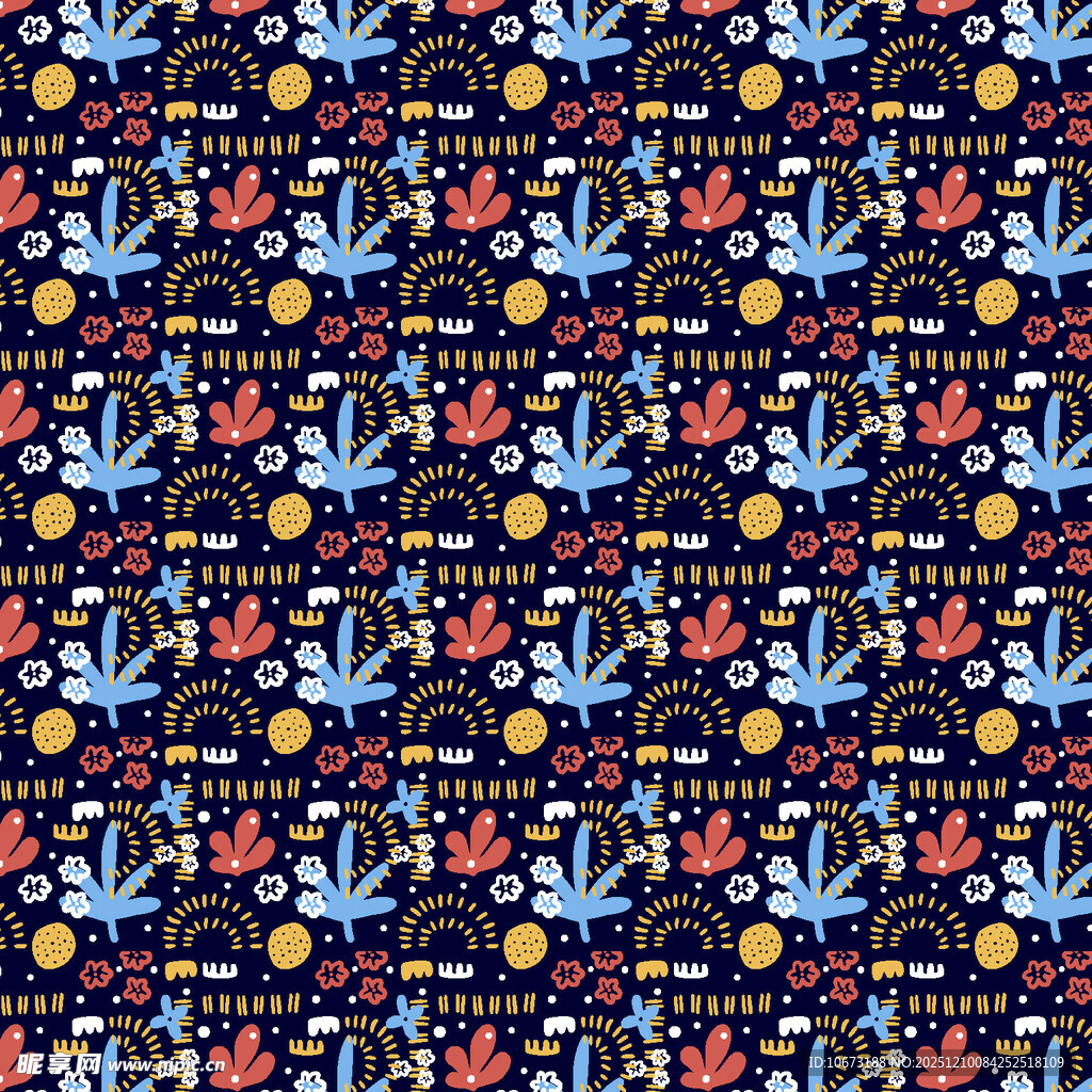 多彩植物图案无缝背景