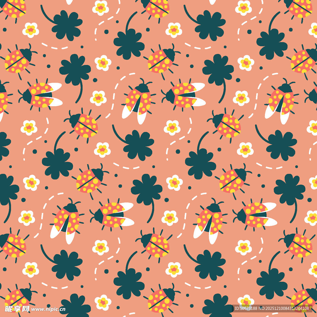 花卉昆虫图案的粉色背景