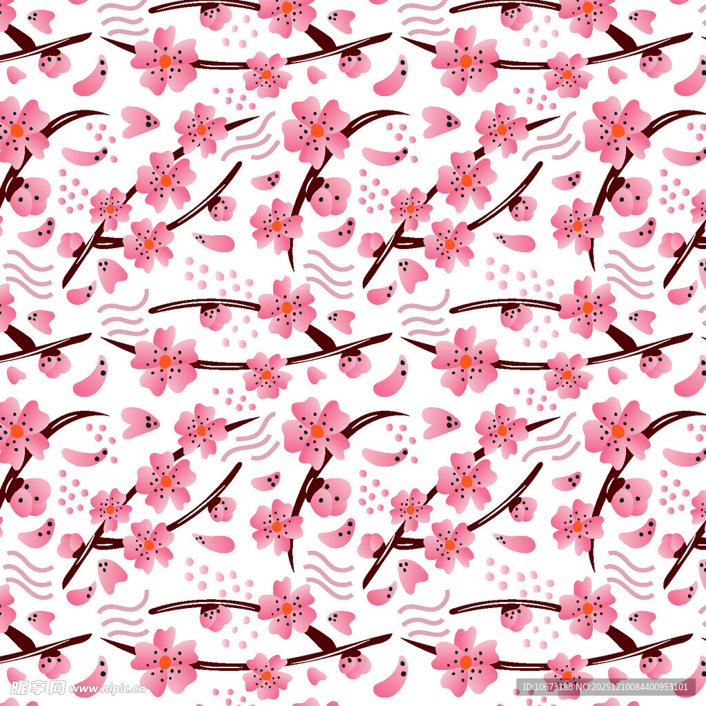 粉色樱花树枝无缝图案