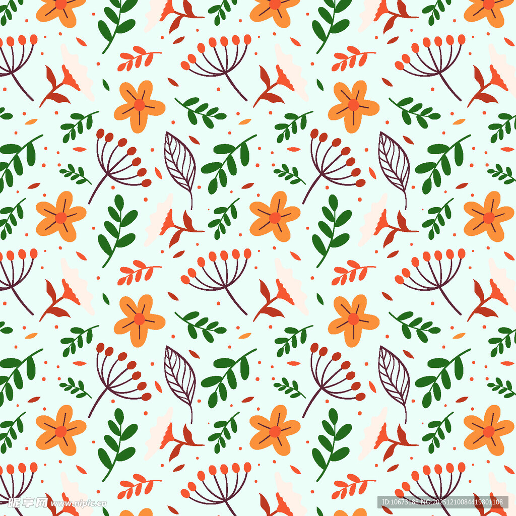 花卉植物无缝图案背景