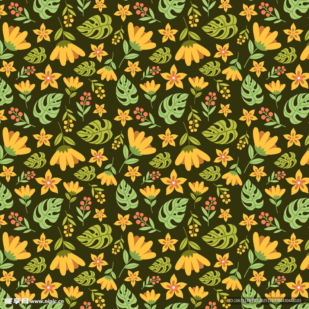 花卉植物无缝图案背景