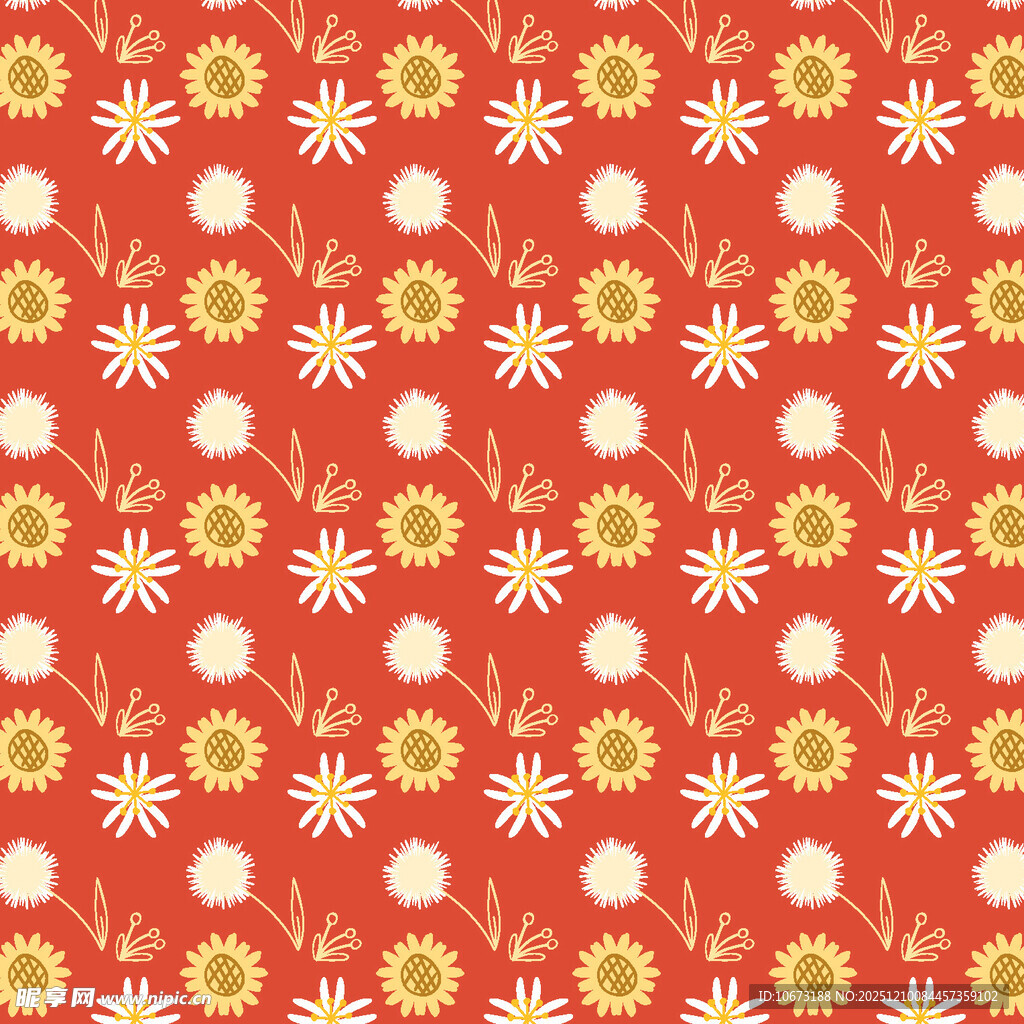 红色底小雏菊花卉图案
