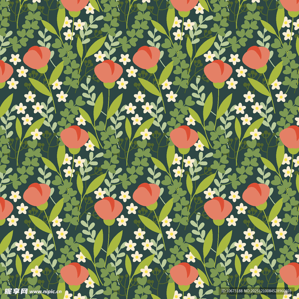 花卉绿植无缝图案背景