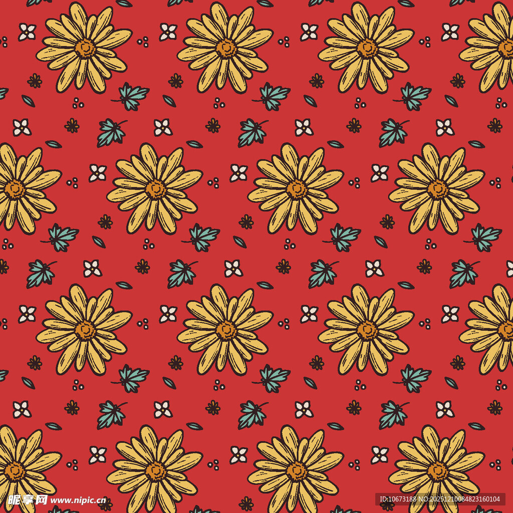 红色花卉瓢虫图案背景