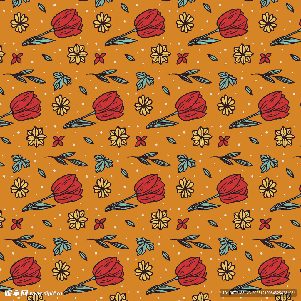 橙色花卉飞鸟图案背景