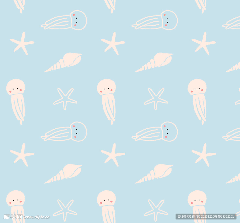 海洋元素浅色无缝图案