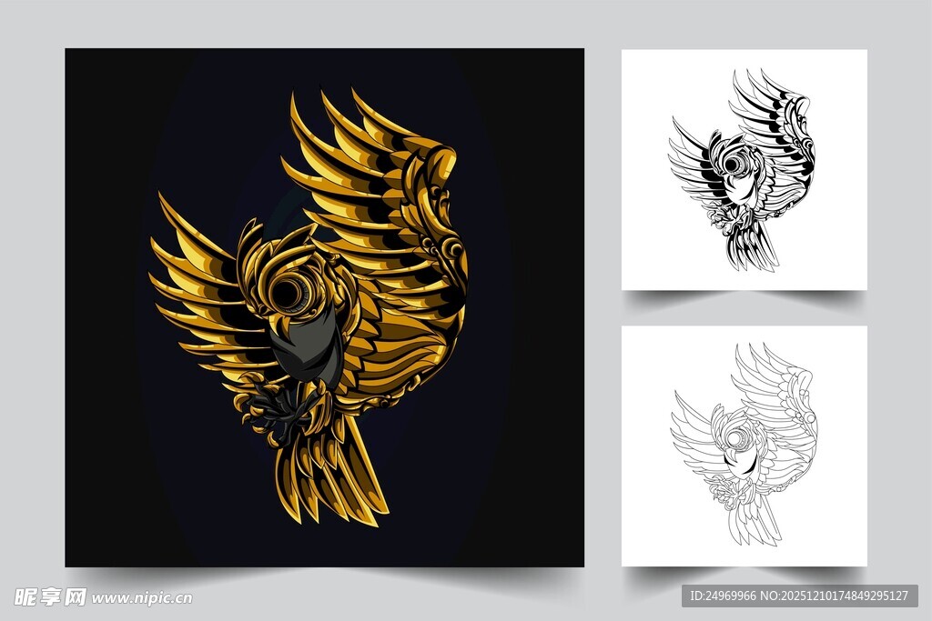 金色凤凰图案设计稿