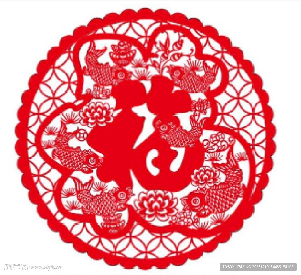 传统红色福字剪纸图案