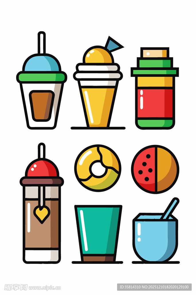 多样饮品与小吃图标集合