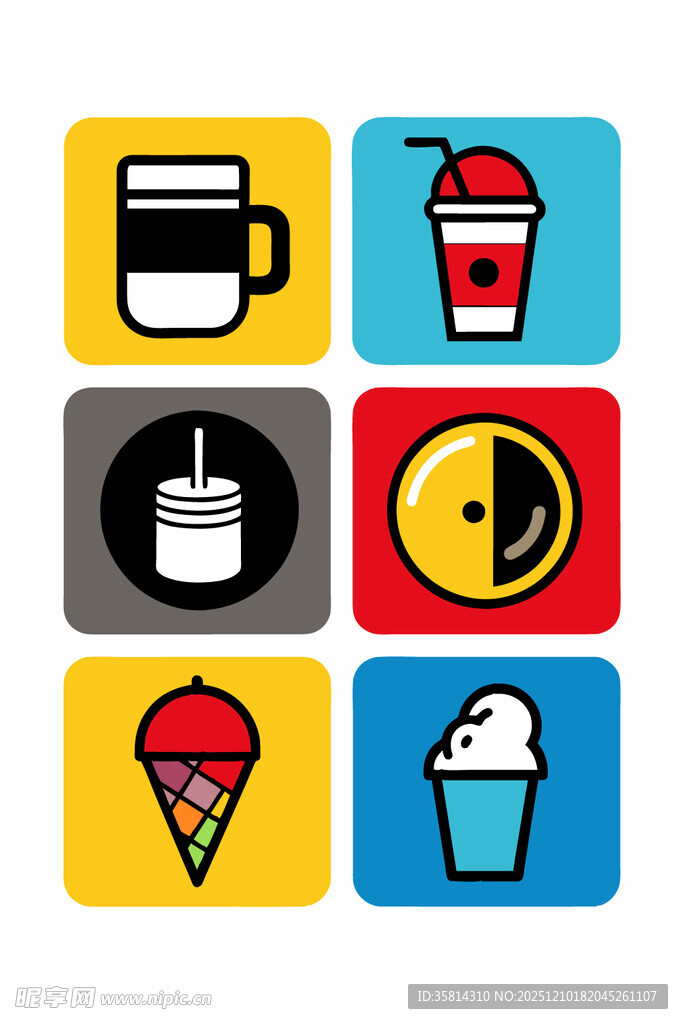 多彩饮品与甜品图标集
