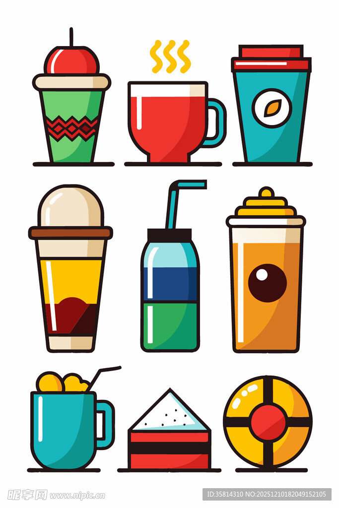 多样饮品与小吃图标集合