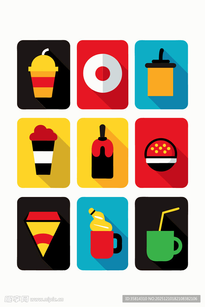 多彩美食饮料图标集合
