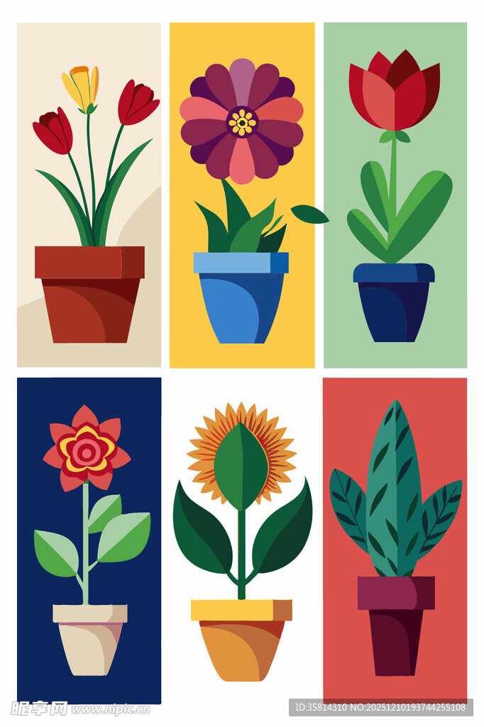 多彩盆栽插画