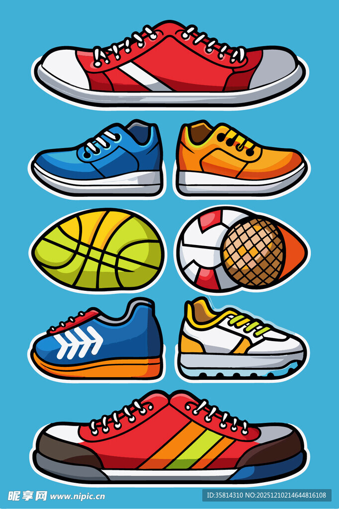 多彩运动鞋与球类集合