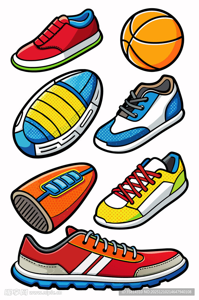 多彩运动鞋与篮球集合