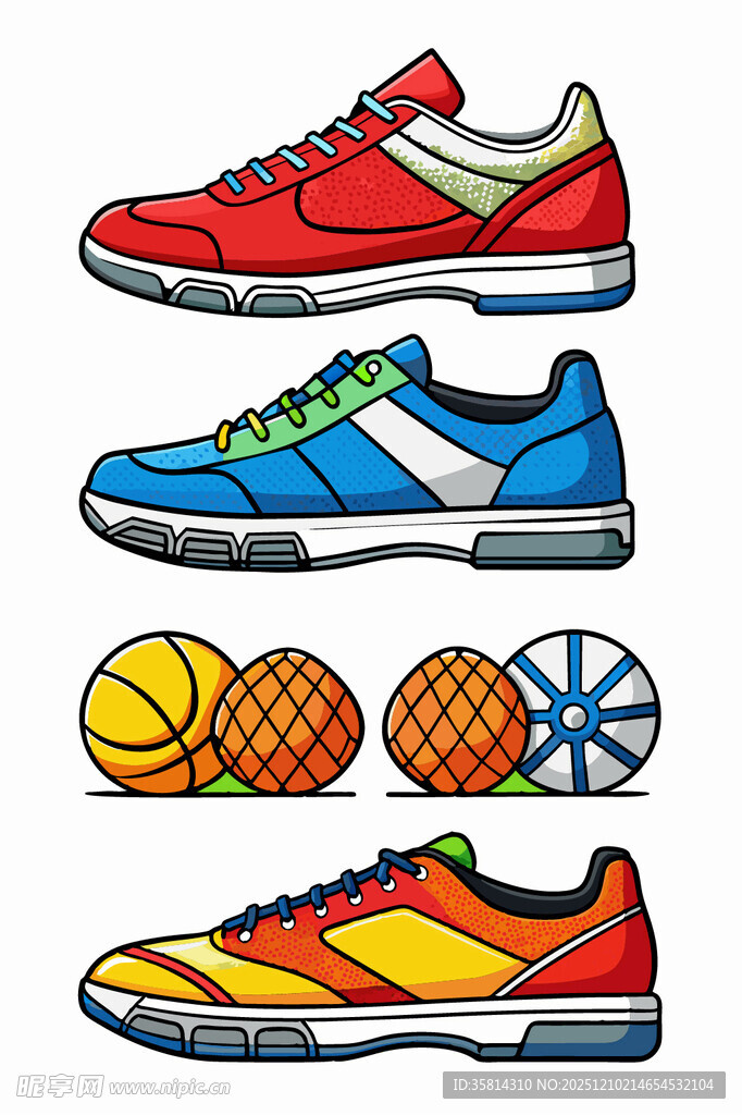 多彩运动鞋与球类组合