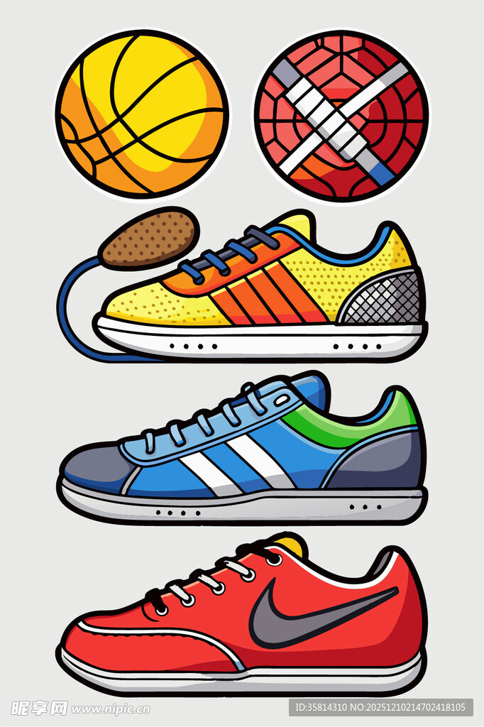 多彩运动鞋与篮球图标