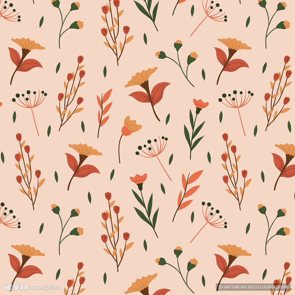 秋季花卉植物图案背景