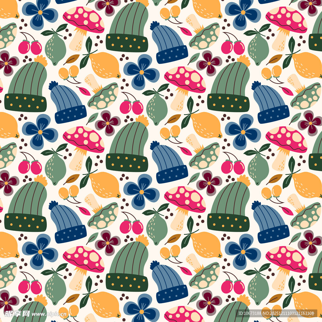 多彩卡通植物水果无缝图案