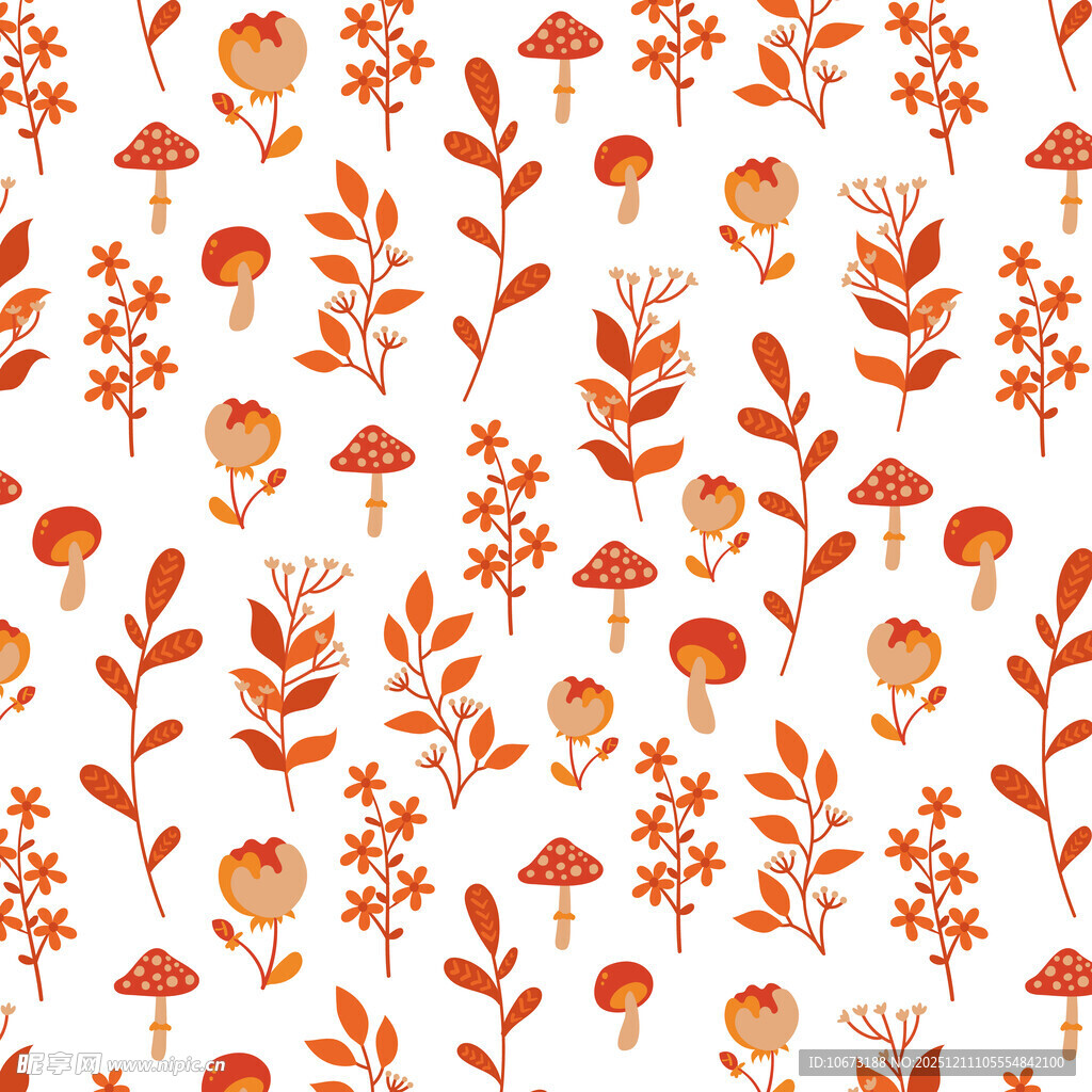 秋季花卉蘑菇图案背景